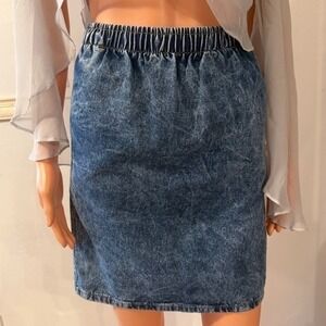 Vintage Palmetto's Blue Jean Denim Mini Skirt Pencil Pockets Acid Wash 80s
